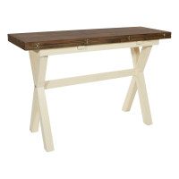 OSP Home Furnishings ABR6578-AW Albury Flip Top Table with Antique White Base and Wood Stain Top